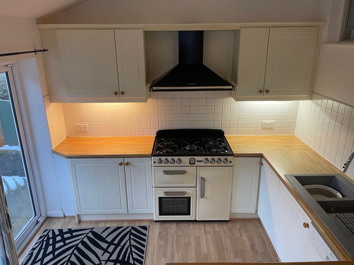 Dobcross kitchen before: cream units