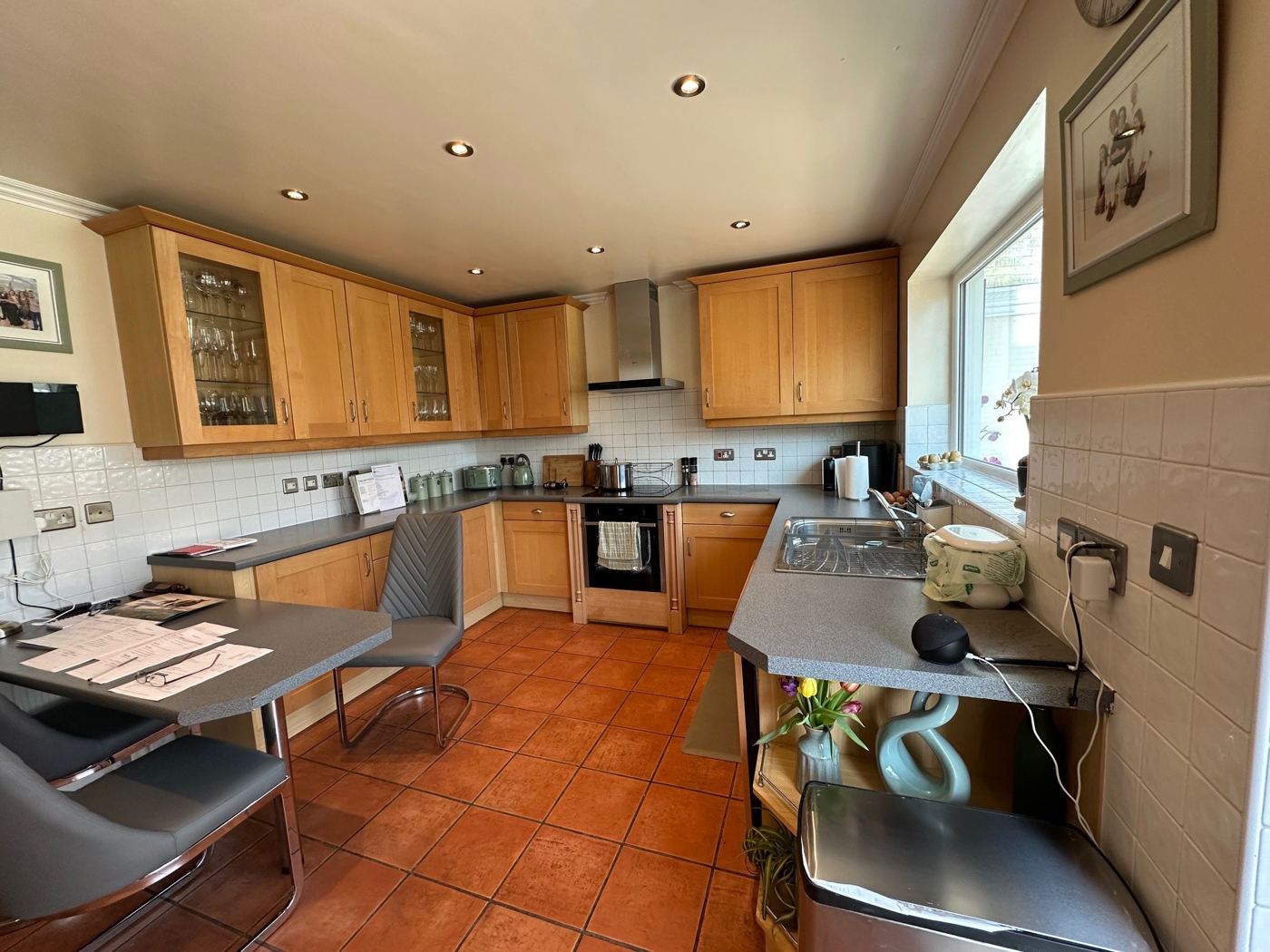 Greenfield kitchen before: oak units and orange quarry tiles